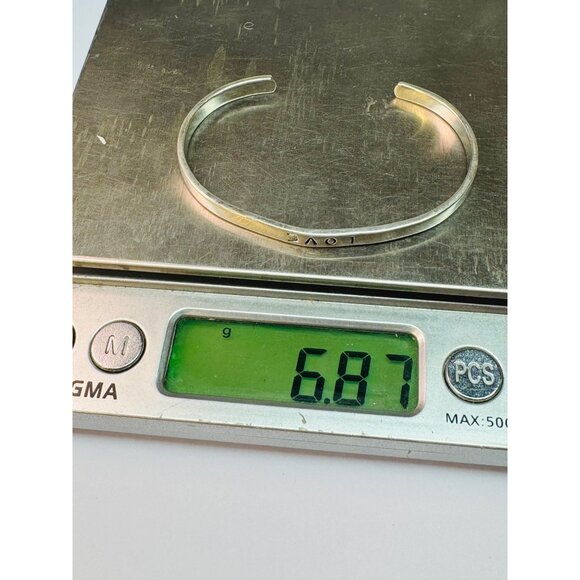 Estate Sterling Silver 925 Engraved "LOVE" Cuff Bracelet, Small Size, 6.87g - Picture 9 of 11